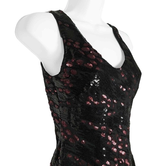 Astr Mini Dress Sequin V Neck Bodycon Black Wine Open Back Party Event Size XS - Picture 3 of 7